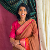 Mishrita Meenakari Border Chiffon Saree - Brown, Pink and Orange