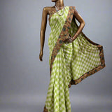 Checked chiffon saree with tussar border