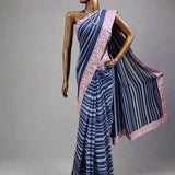 Striped Chiffon saree with tussar border