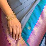 Mishrita Meenakari Border Chiffon Saree - Grey, Purple and Peacock Blue