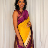 Mishrita Twin Border Chiffon Saree - Yellow, Violet and Cream