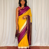 Mishrita Twin Border Chiffon Saree - Yellow, Violet and Cream