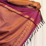Mishrita Twin Border Chiffon Saree - Yellow, Violet and Cream