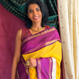 Mishrita Twin Border Chiffon Saree - Yellow, Violet and Cream
