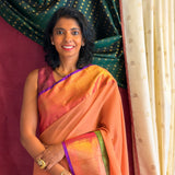 Mishrita Rudraksham Border Chiffon Saree - Peach, Pink and Green
