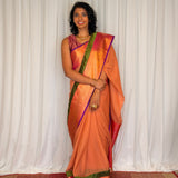 Mishrita Rudraksham Border Chiffon Saree - Peach, Pink and Green