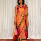 Mishrita Rudraksham Border Chiffon Saree - Peach, Pink and Green