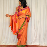 Mishrita Rudraksham Border Chiffon Saree - Peach, Pink and Green