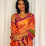 Mishrita Rudraksham Border Chiffon Saree - Peach, Pink and Green