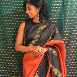 Mishrita Creeper Border Organza Saree - Orange and Black