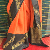 Mishrita Creeper Border Organza Saree - Orange and Black