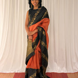 Mishrita Creeper Border Organza Saree - Orange and Black
