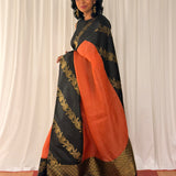 Mishrita Creeper Border Organza Saree - Orange and Black