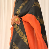 Mishrita Creeper Border Organza Saree - Orange and Black