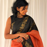 Mishrita Creeper Border Organza Saree - Orange and Black
