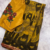 Sameeksha wildlife kalamkari organza saree