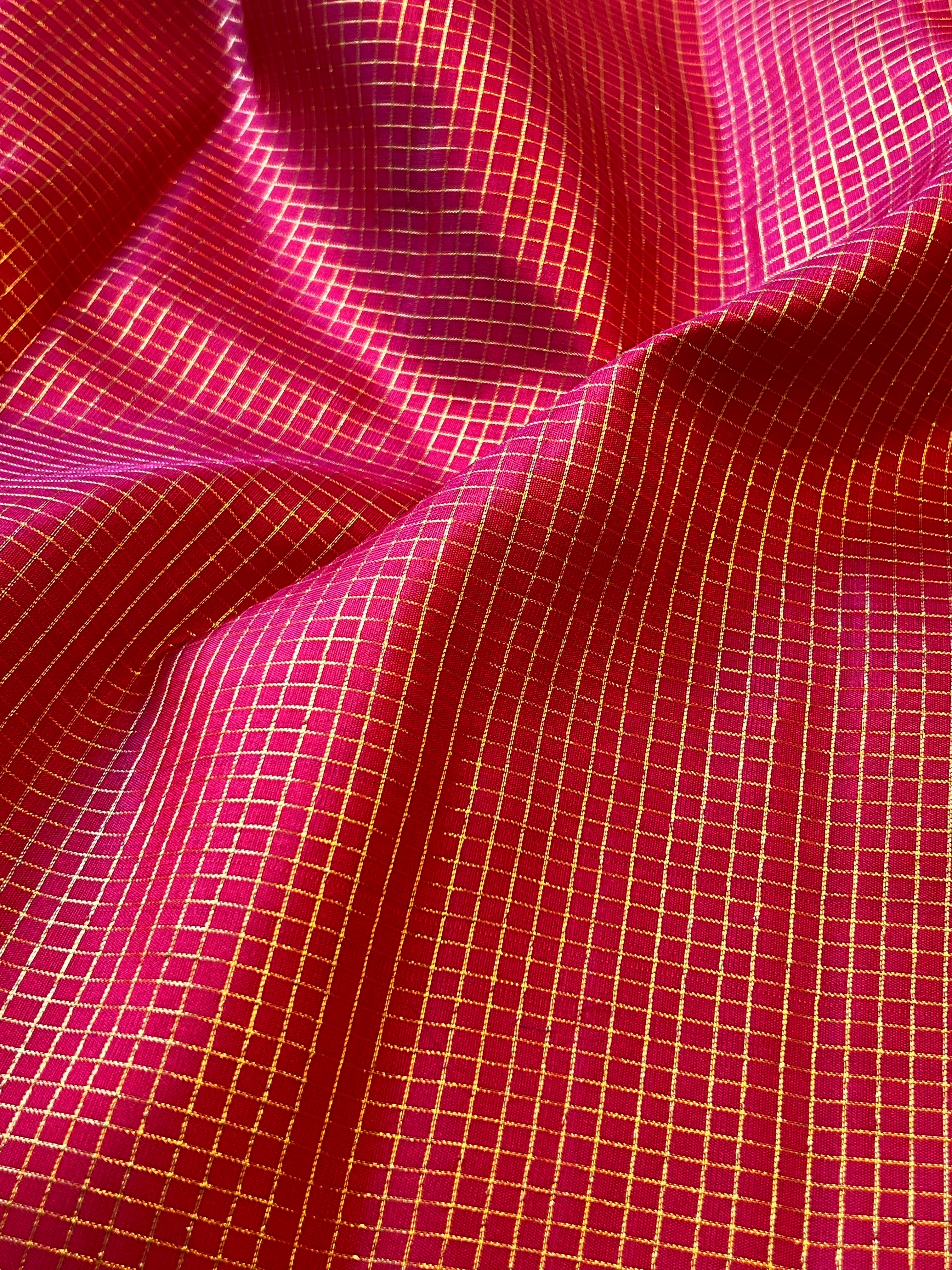 Micro checked kanchipuram silk fabric