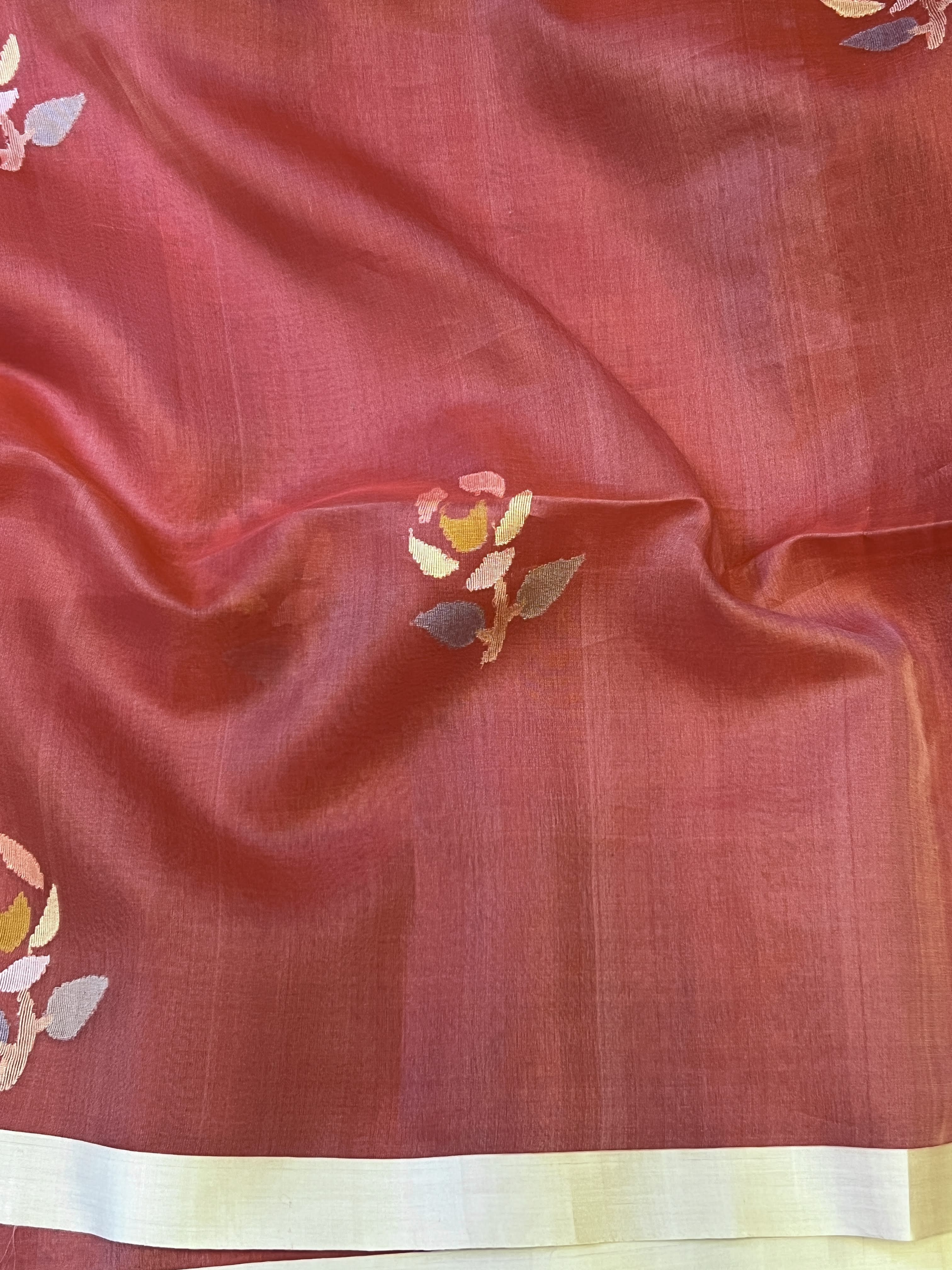 Red organza jamdani saree