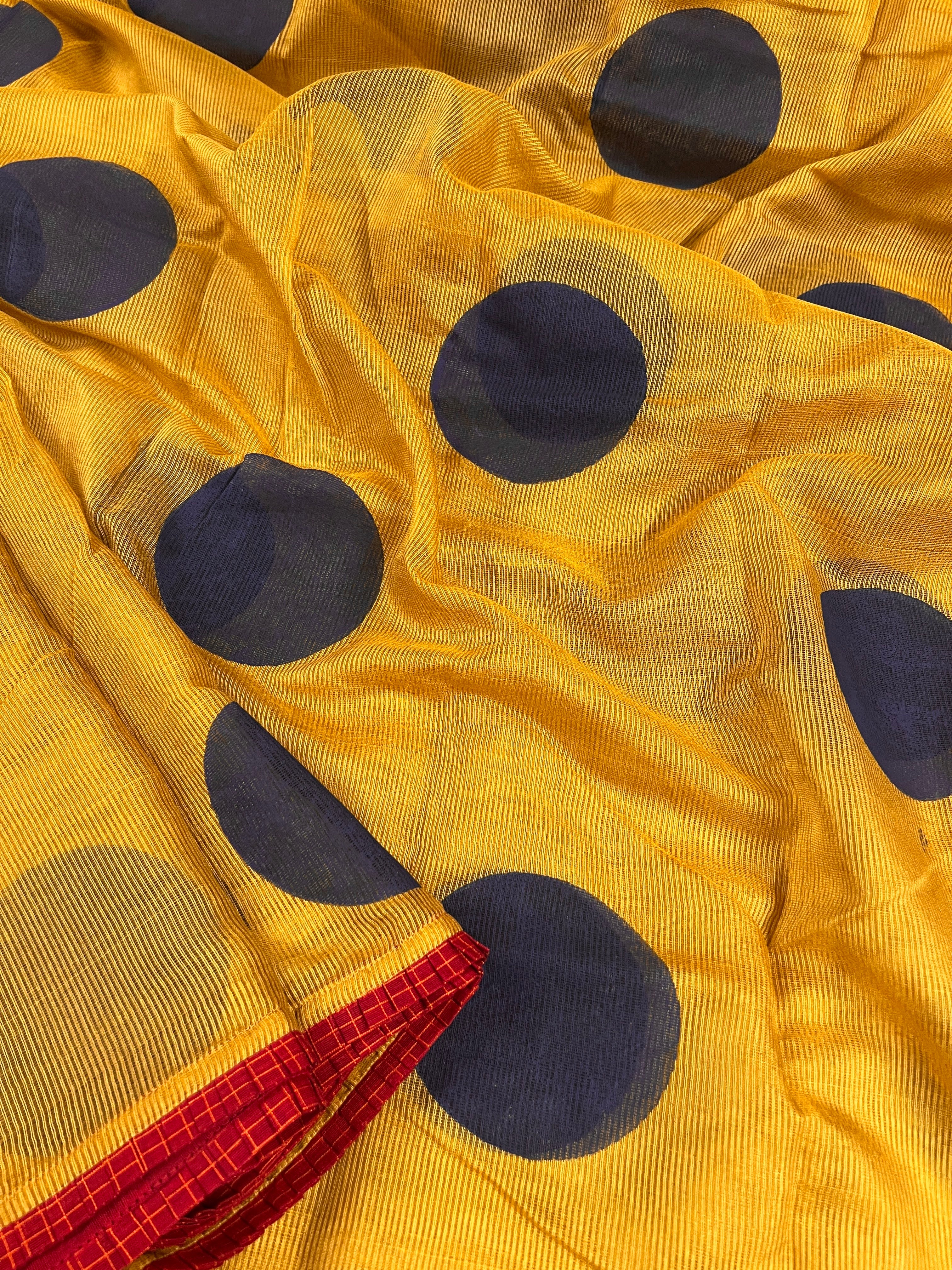 Yellow polka kota handprinted saree