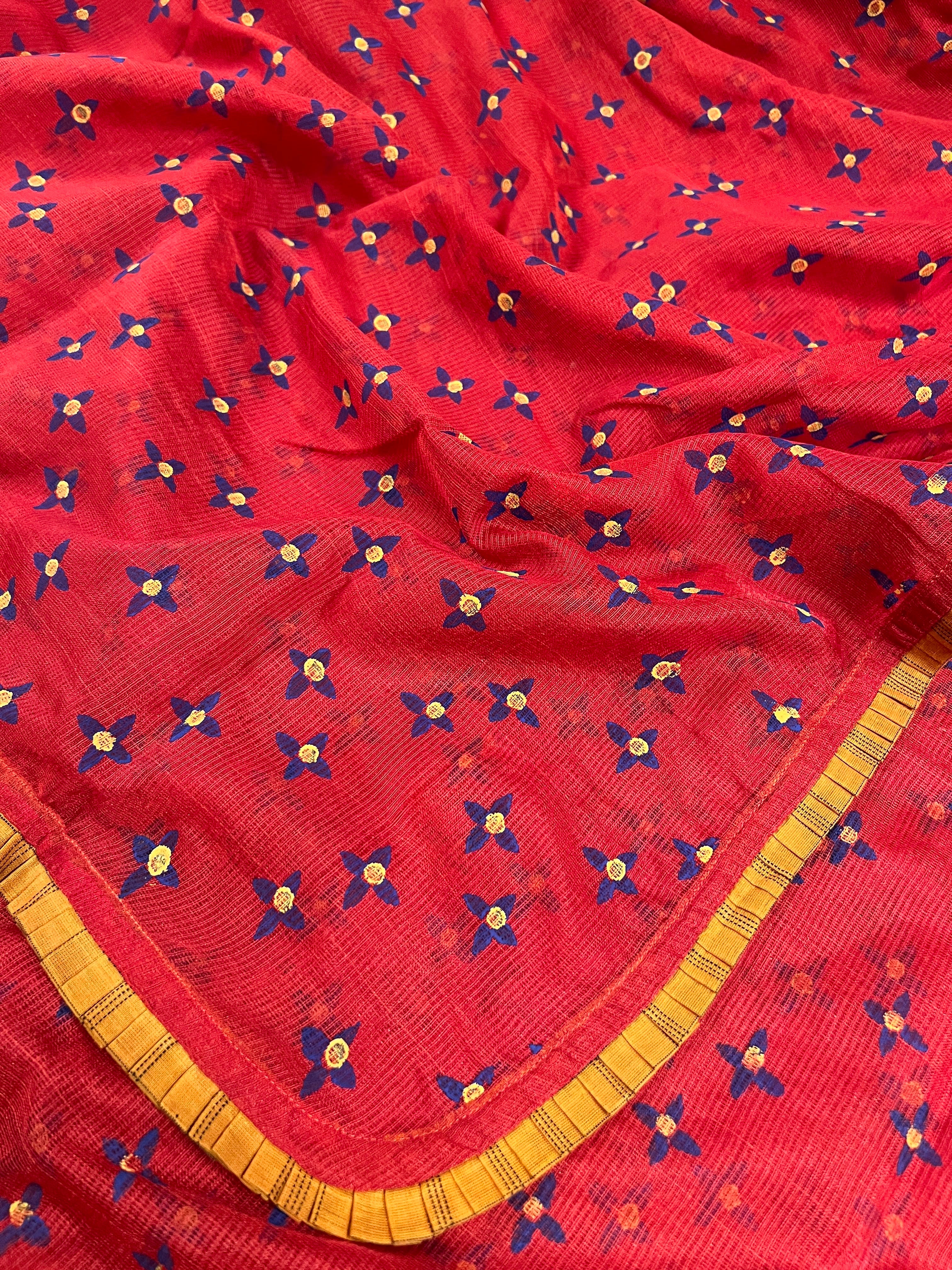 Red kota handprinted saree