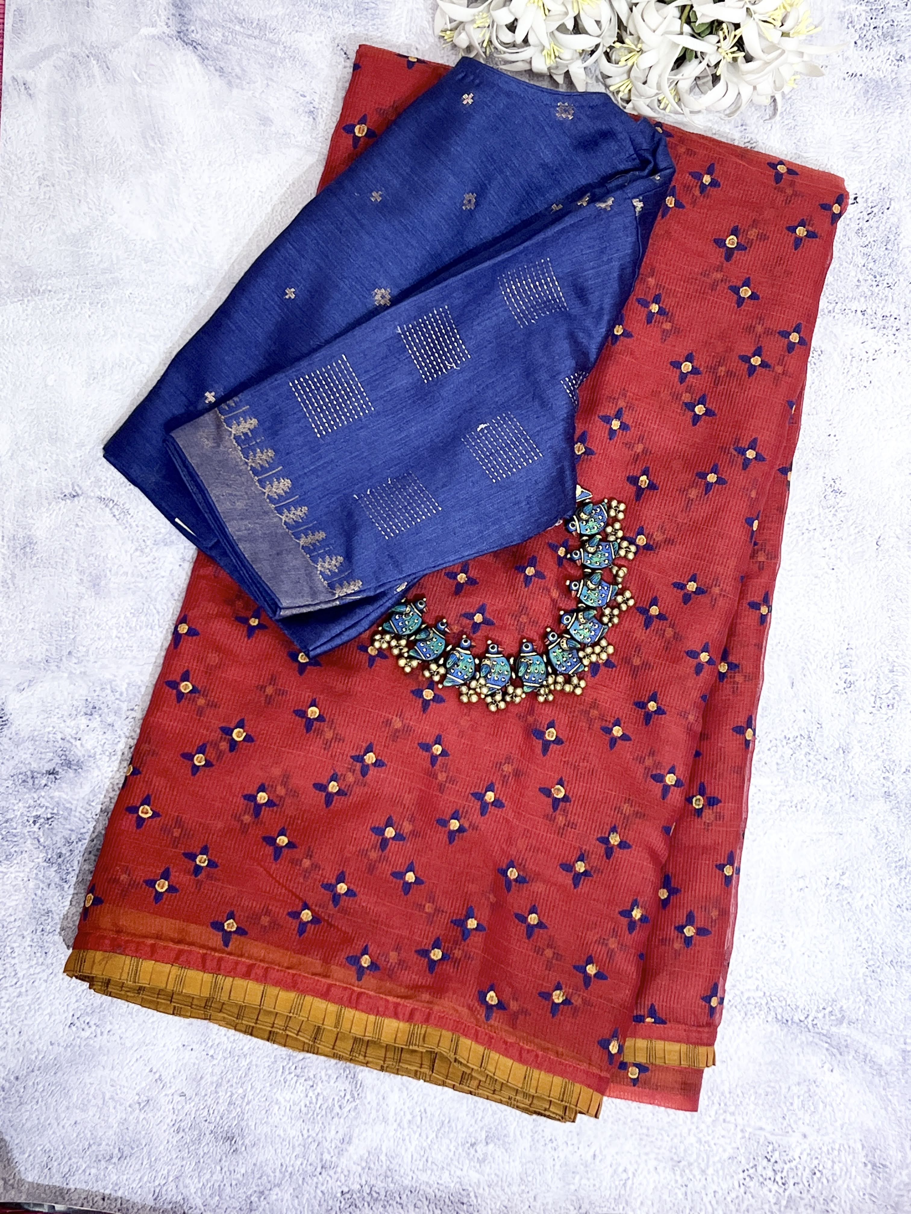 Red kota handprinted saree