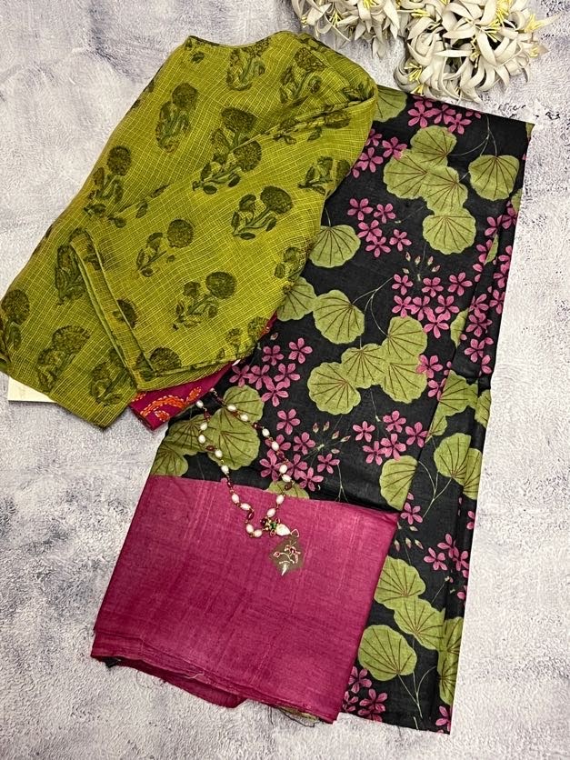 Veena rising border lily pond tussar saree