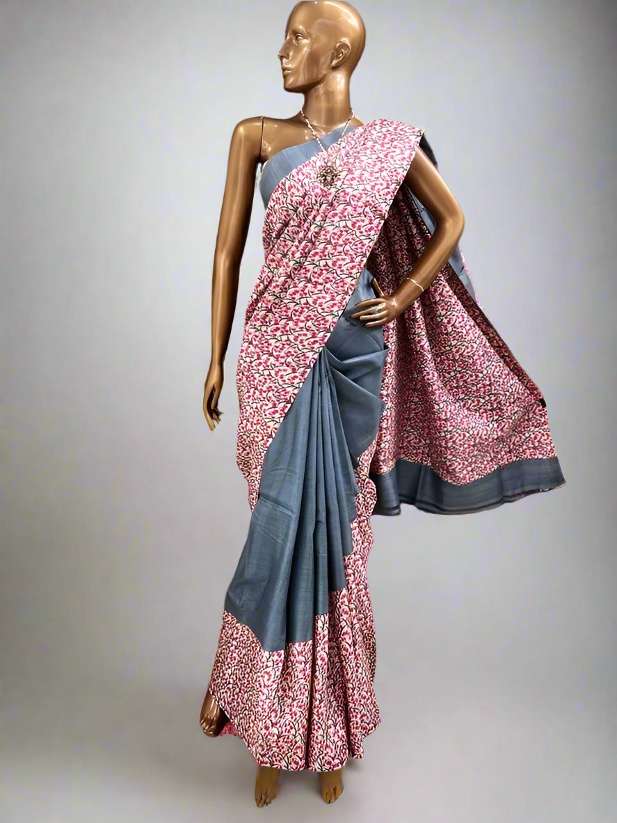 Veena rising border lily pond tussar saree