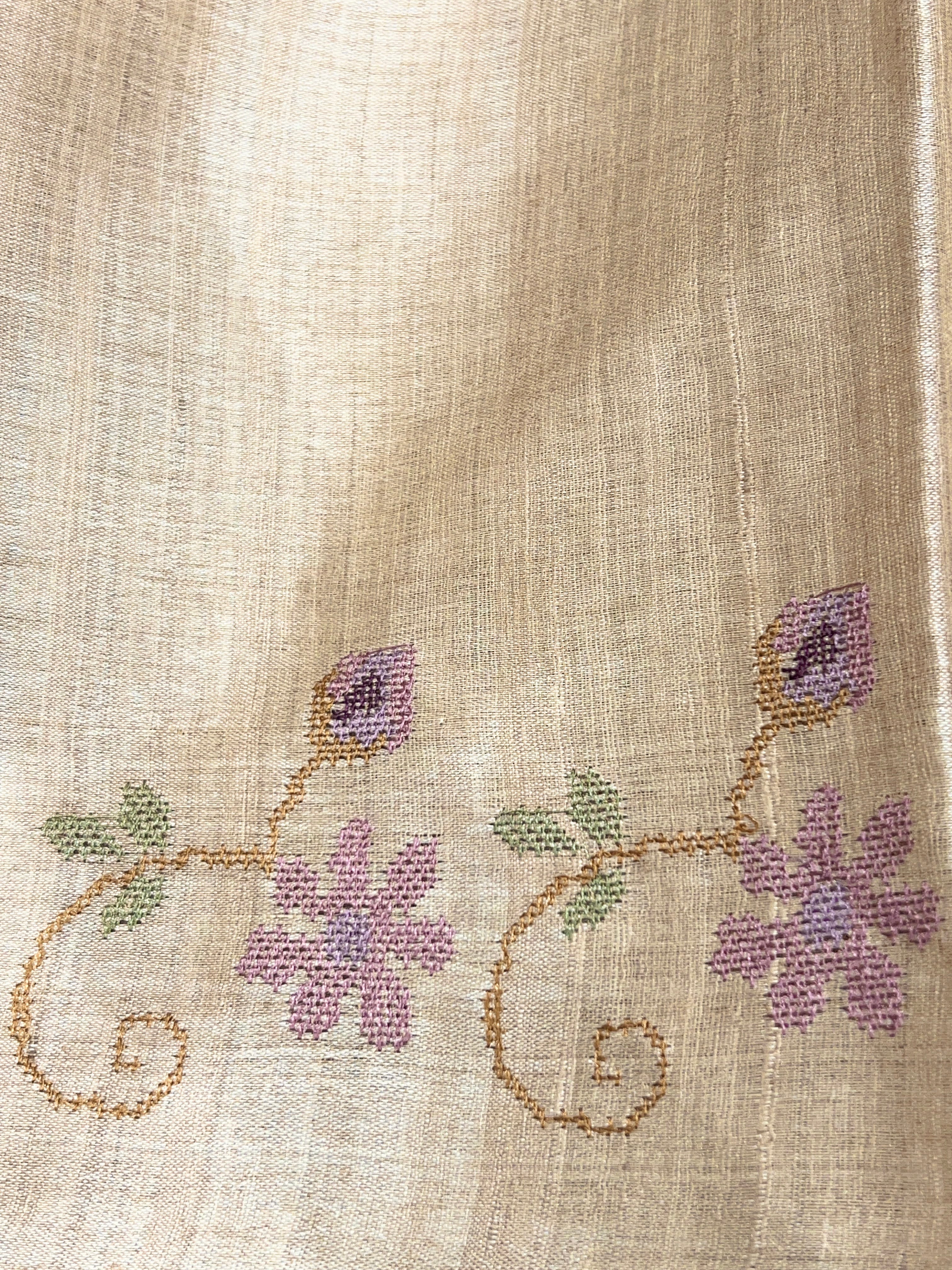 Cross stitch embroidered tussar saree