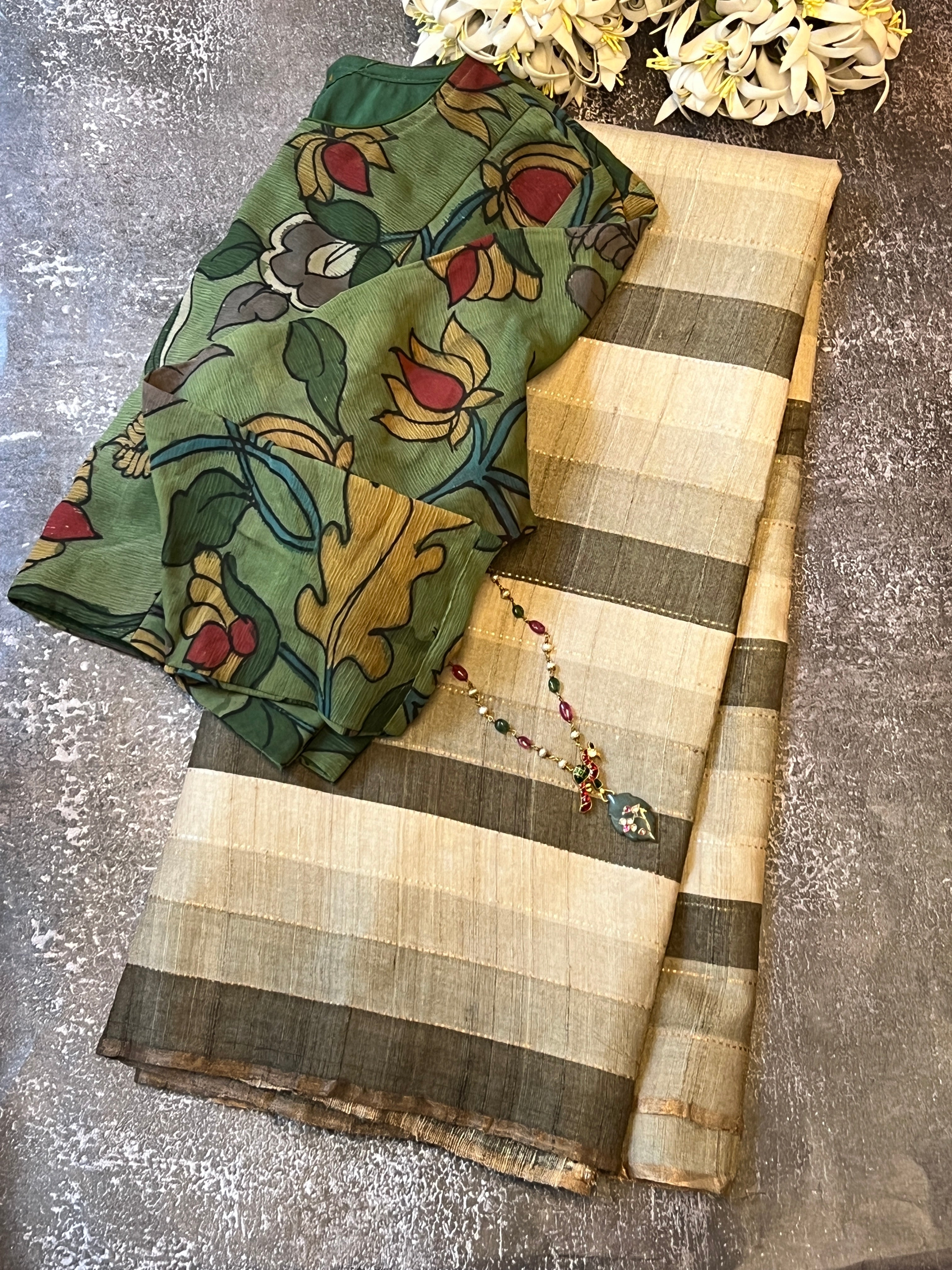 Striped handloom tussar saree