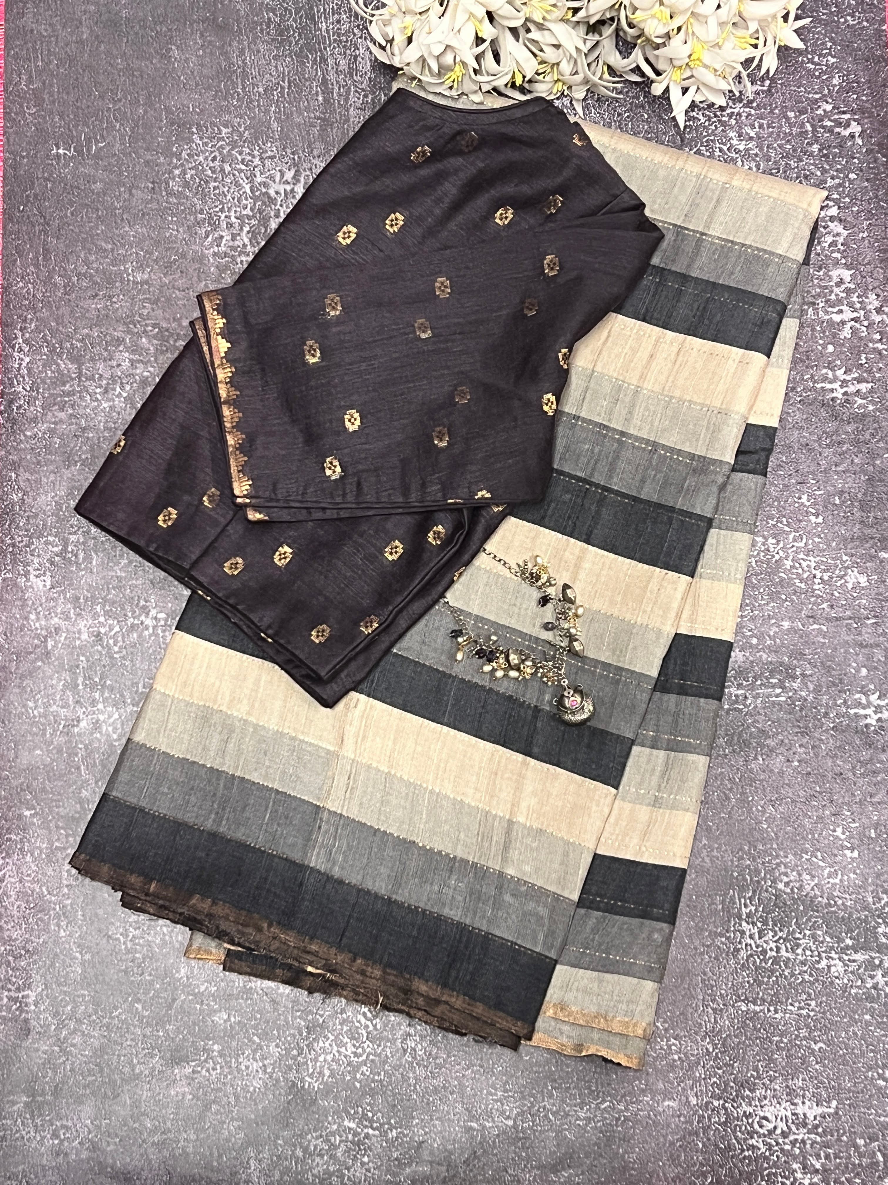 Striped handloom tussar saree