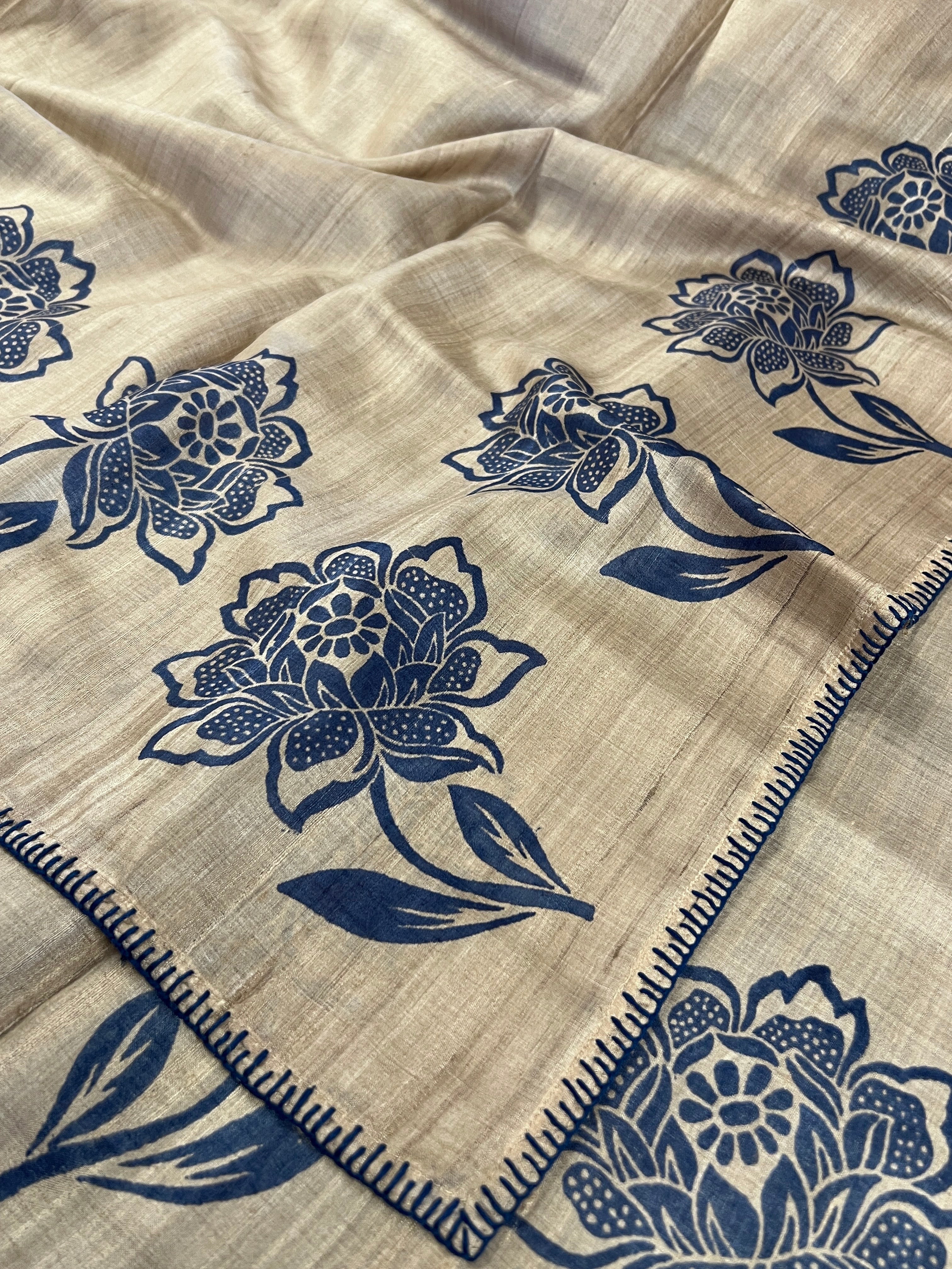 Crochet bordered tussar saree