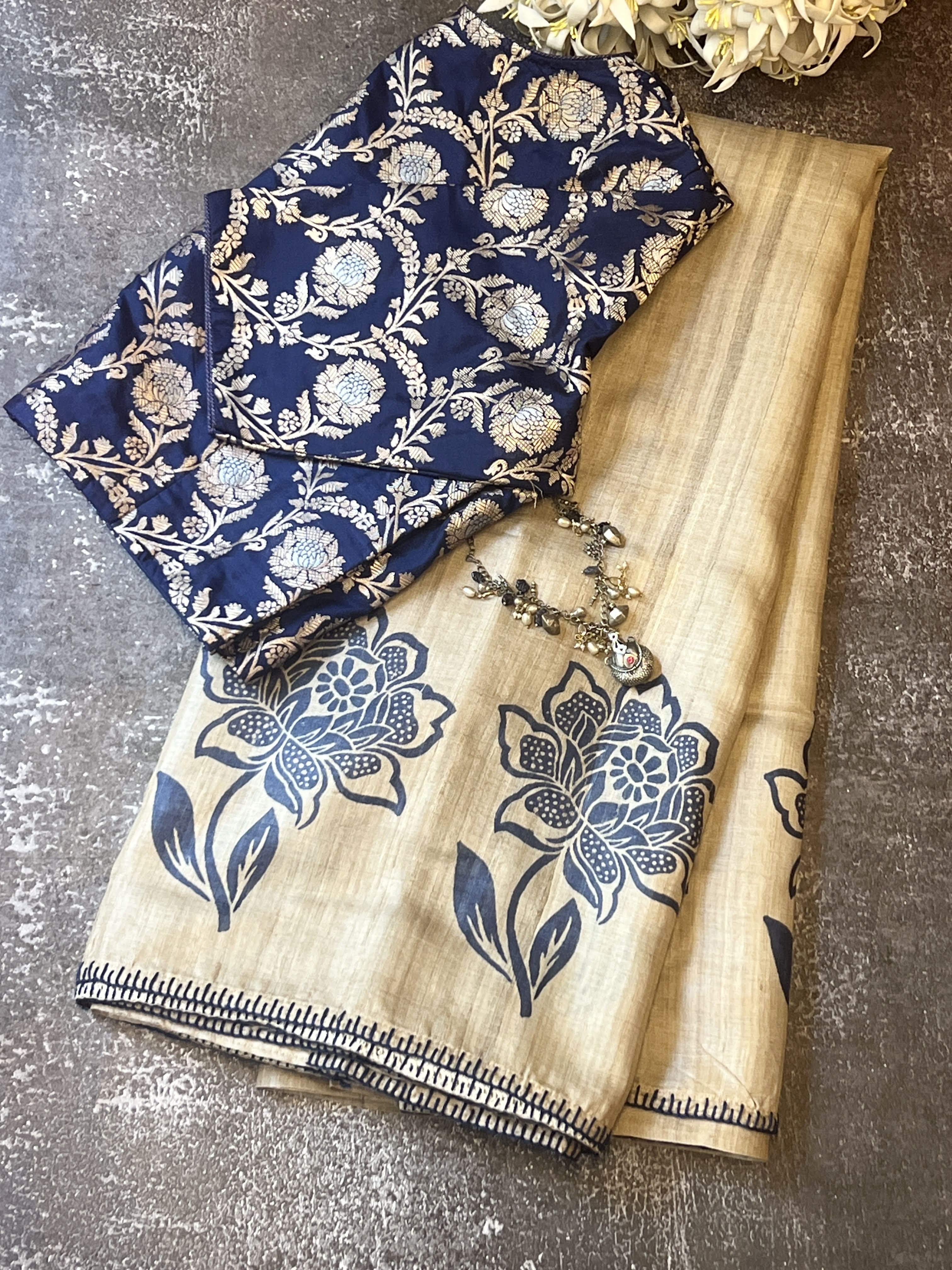 Crochet bordered tussar saree