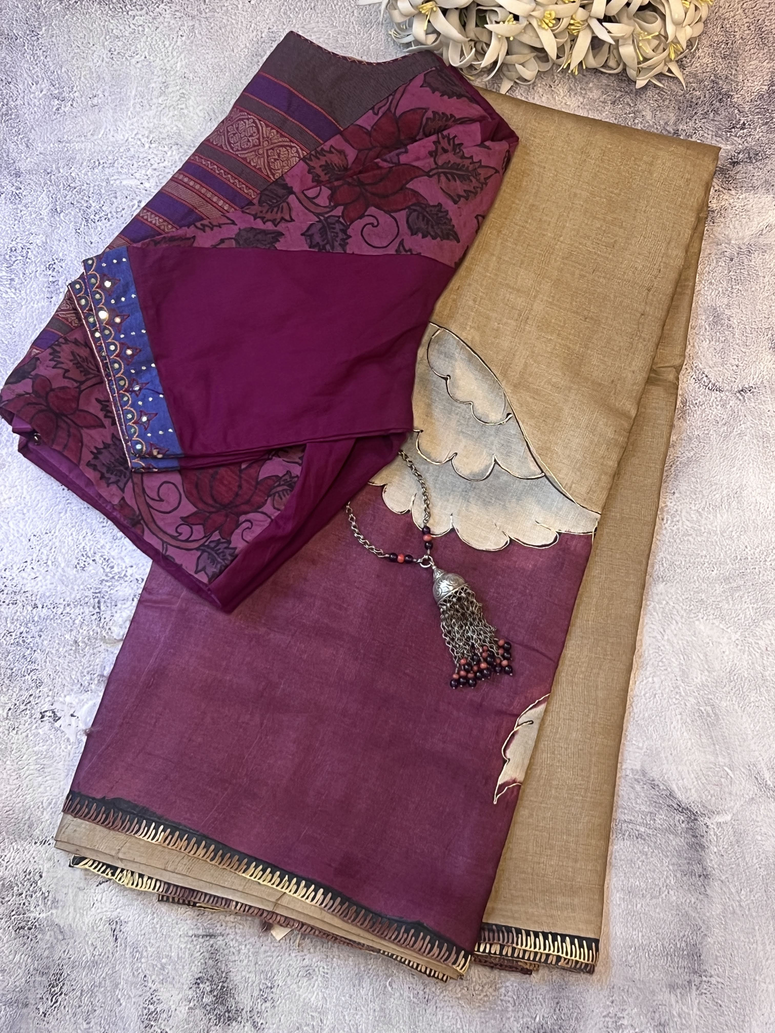 Hand painted tussar saree