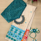 Beige Tussar Lambhani Embroidered saree