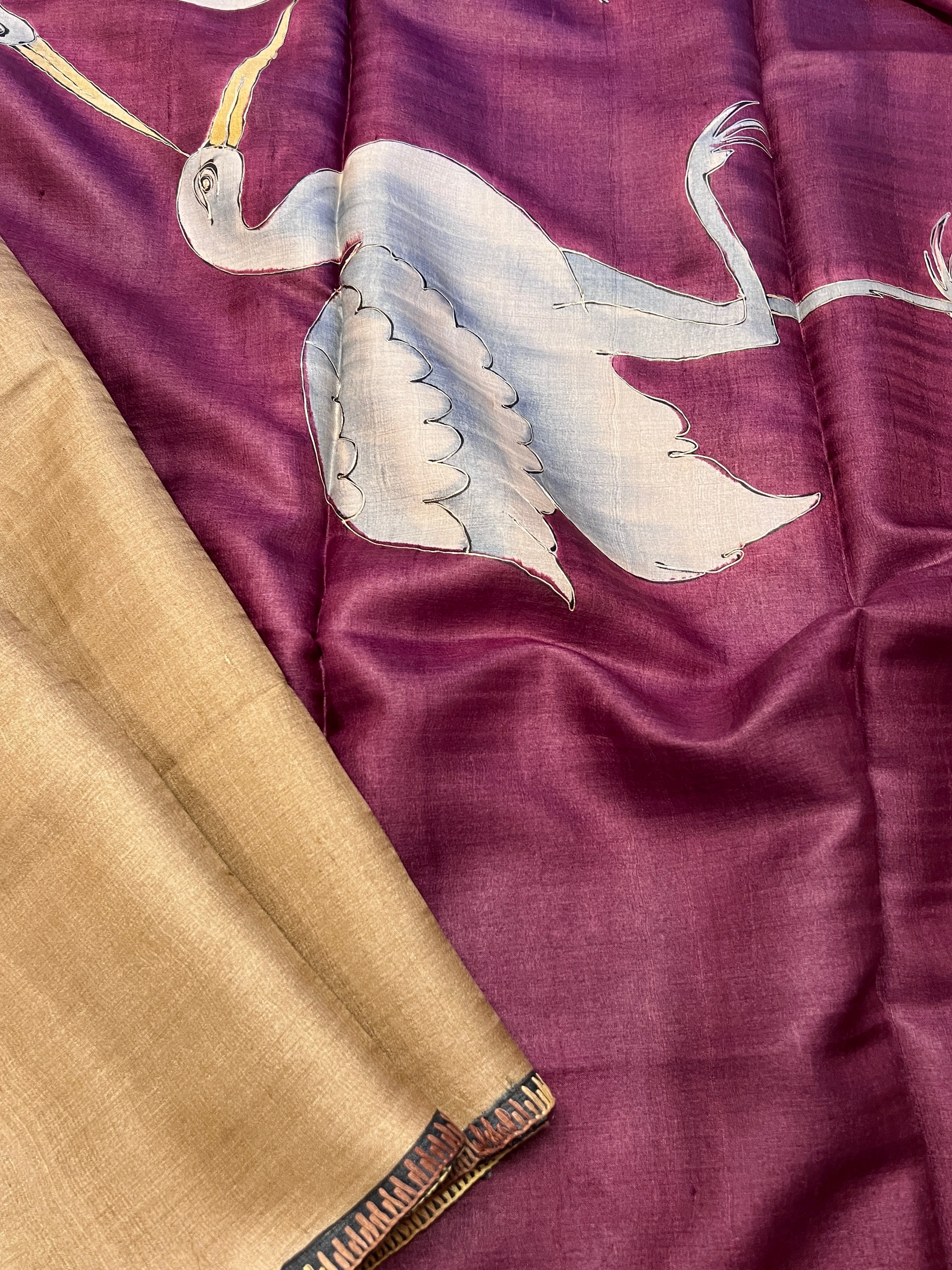 Hand painted tussar saree