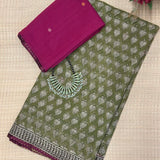 Mishrita Olive Foliate Kota Saree