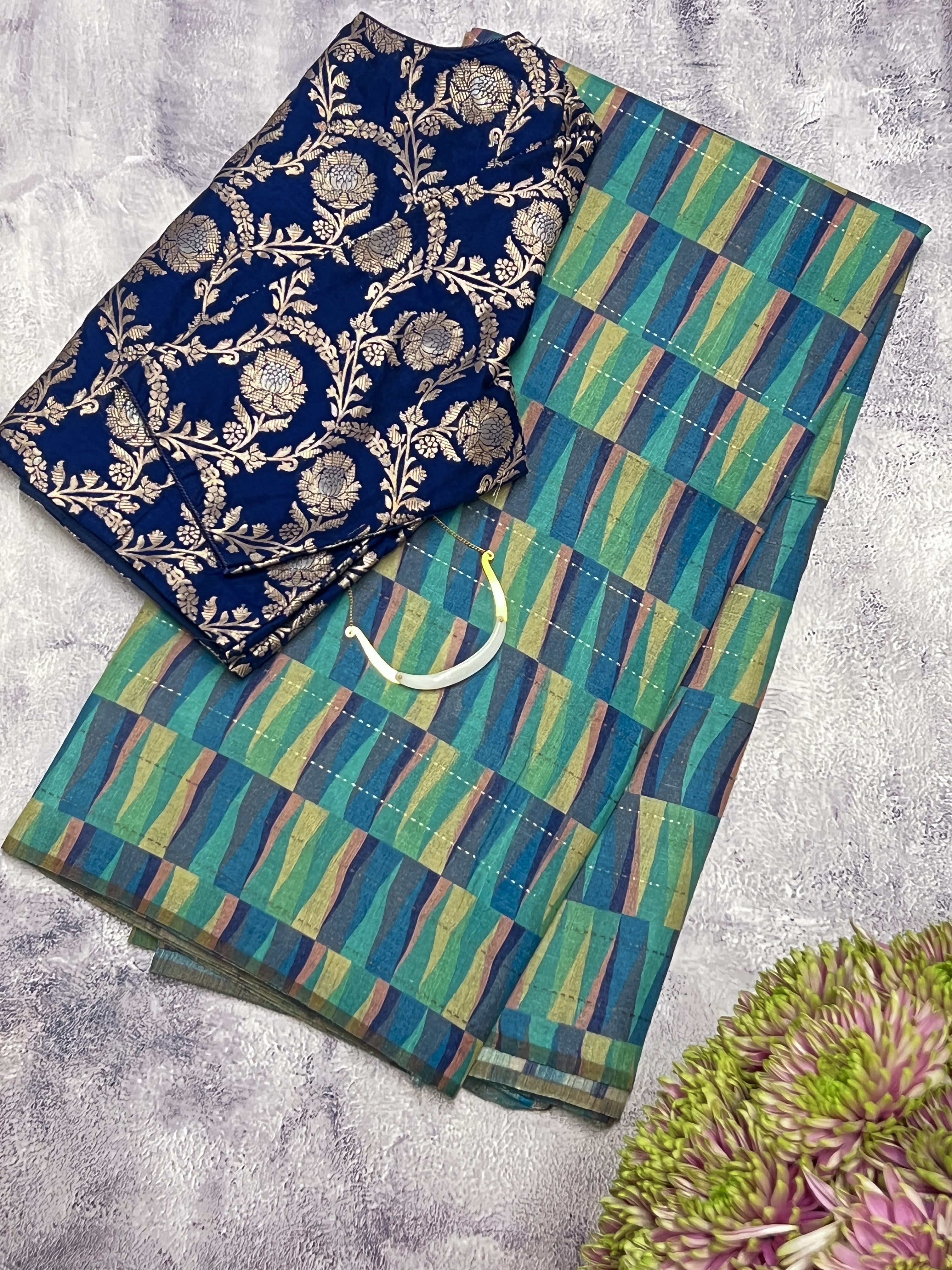 Ombre printed tussar saree