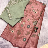 Cross stitch embroidered tussar silk saree