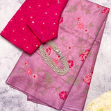 Cross stitch embroidered tussar silk saree