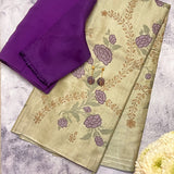 Cross stitch embroidered tussar silk saree