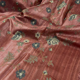 Cross stitch embroidered tussar silk saree