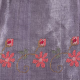 Cross stitch embroidered tussar silk saree