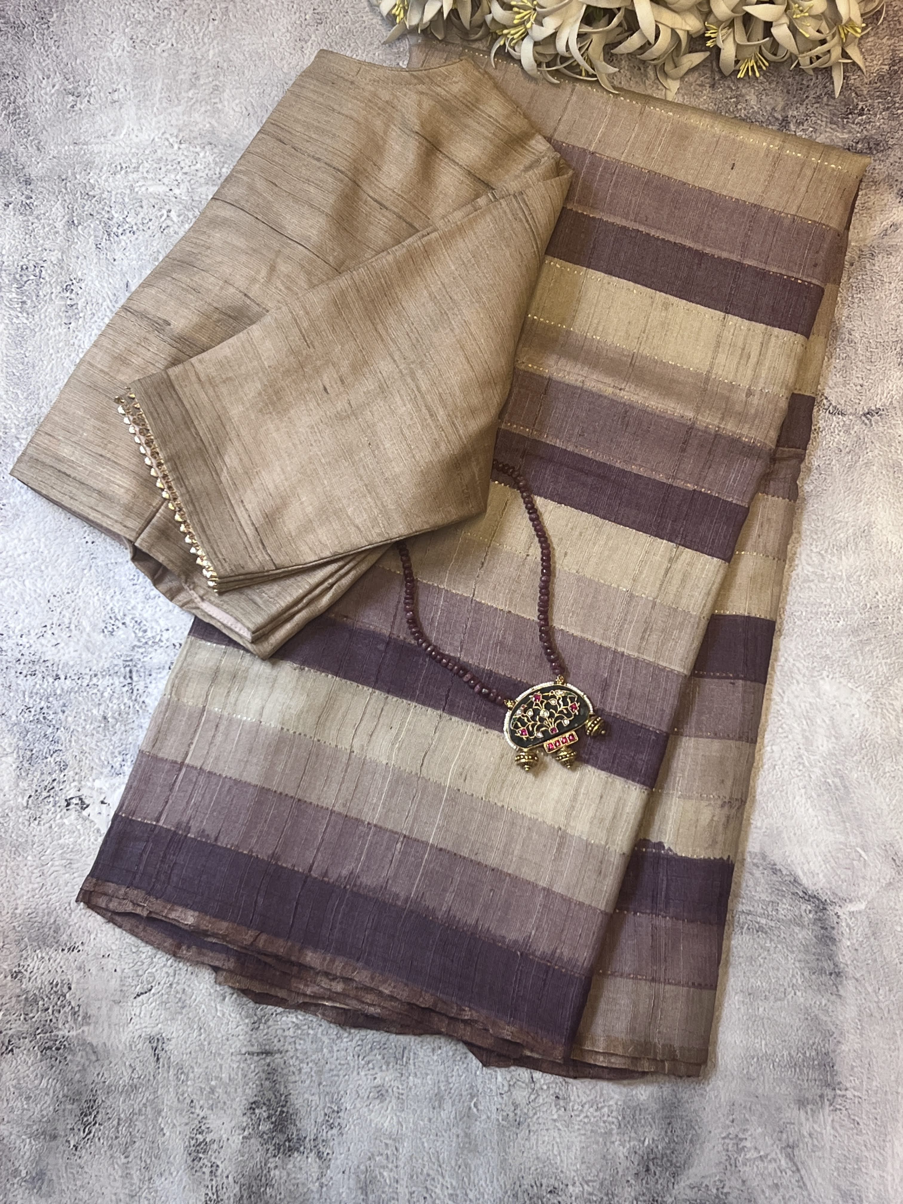 Striped handloom tussar saree