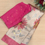Maya Floral Zari Checks Tussar Saree