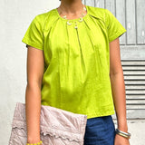 Tropical Blooms Pleated Top - Citron