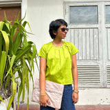 Tropical Blooms Pleated Top - Citron