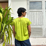 Tropical Blooms Pleated Top - Citron