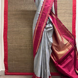 Sumangala Zari Checks Kanchi Silk Saree - Grey