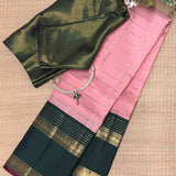 Mohana Horizontal Stripes Kanchi Silk Saree - Pink