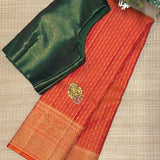 Sumangala Linked Dots Kanchi Silk Saree - Orange
